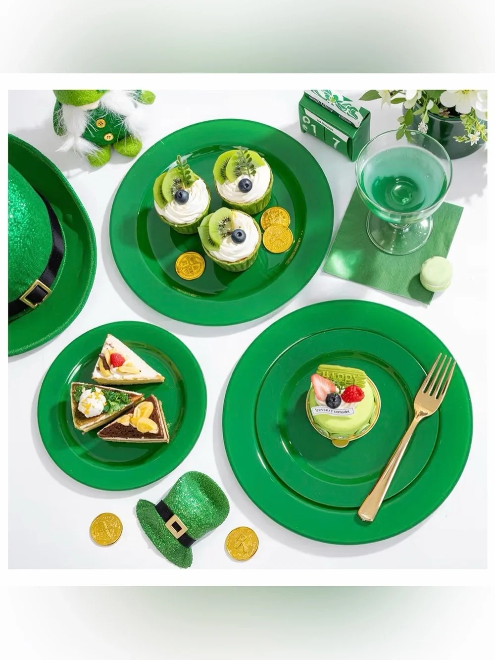 60PCS Green Plates & St. Patrick's Day Plates-Heavy Duty Dark Green For Party